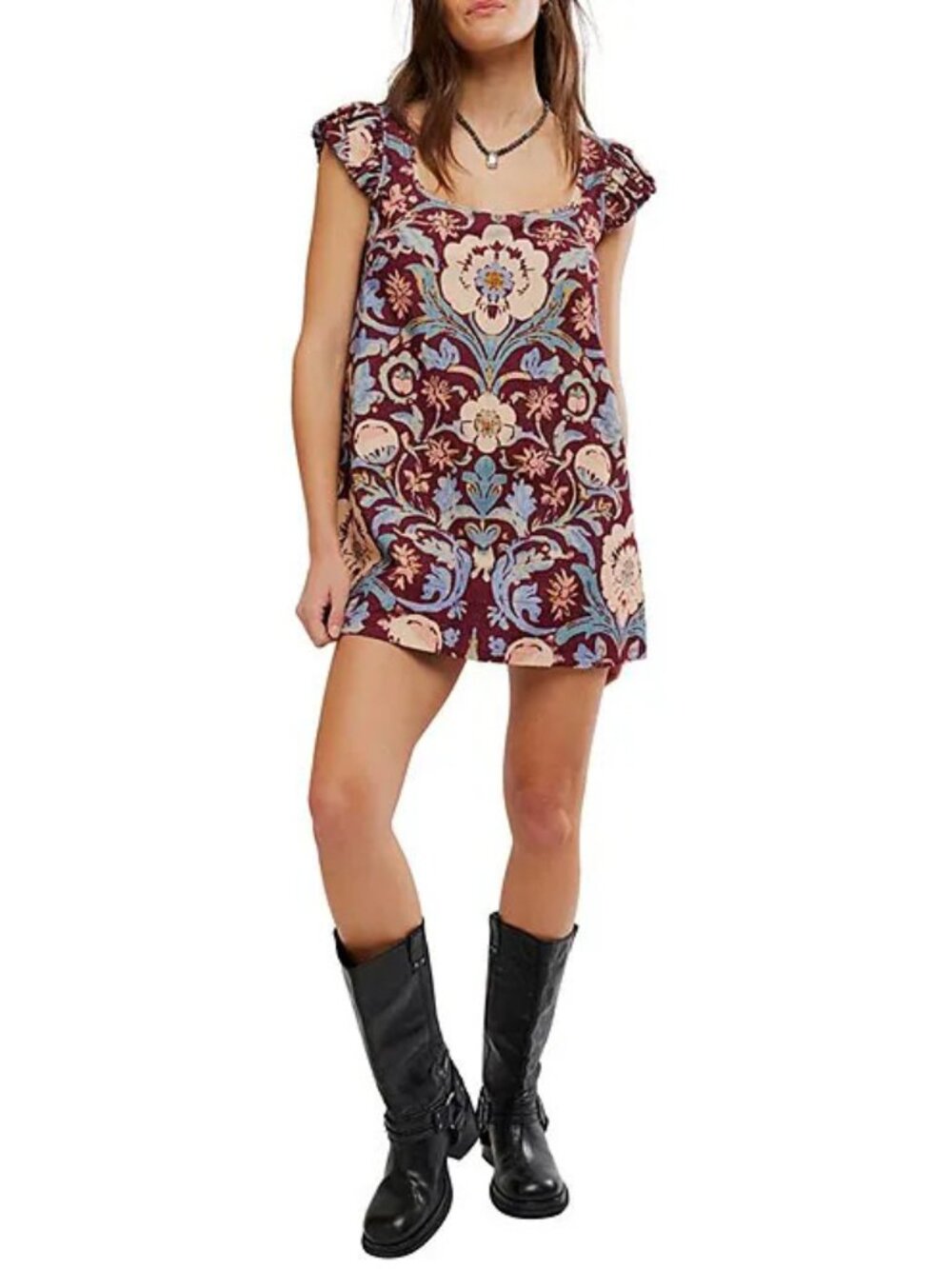 Free People Hopeless Romantic Floral Square Neck Cap Sleeve Babydoll Mini Size M
